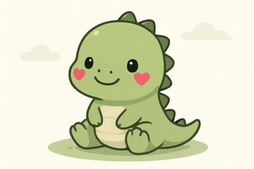 Obraz premium Cute dinosaur with heart cheeks.