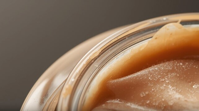 Detailed close up of cosmetic cream jar rim with smooth packaging texture