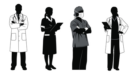 Diverse healthcare professionals represented in a striking black silhouette © MALA