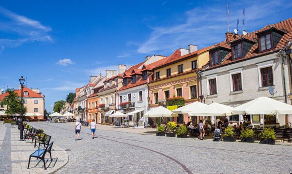 Restaurant at the historic market square of Sandomierz, Poland