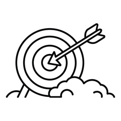 Black outline target with arrow in bullseye vector icon for business goal design