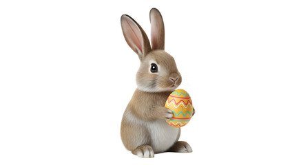 Obraz premium A cute Easter bunny holding a colorful egg on transparent background