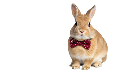 Fototapeta premium A cute rabbit wearing a red bow tie on transparent background