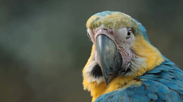 Close up top view of blue macaw parrot feathers with vibrant texture