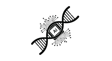 AI technology concept with DNA double helix and futuristic design elements