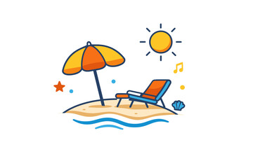 Fototapeta premium Summer vacation feeling expressing rest, freedom, and escape from routine. A relaxed composition built around a beach umbrella and sun with minimal waves and