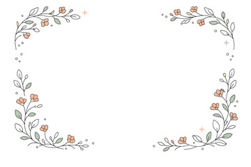 Minimal botanical wedding frame. Thin floral branches and small blossoms forming a light decorative border. Intimacy, elegance, and handcrafted feeling.