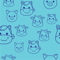 Cute Hand drawn Wildlife pattern of happy farm animal faces for kids' design