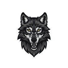 Fototapeta premium A detailed head of a fierce, stylized wolf with sharp teeth and piercing yellow eyes