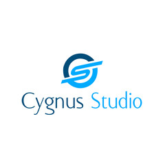 Fototapeta premium Cygnus Studio Professional Logo Featuring a Blue Circular S Monogram Icon and Clean Serif Typography Isolated on a Plain White Background