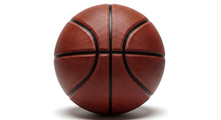 Fototapeta premium A brown leather basketball with black lines on a white background
