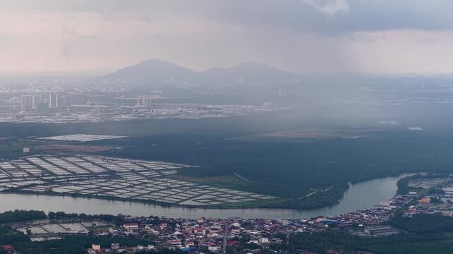 Aerial view of sungai udang beside kerian river and nearby village