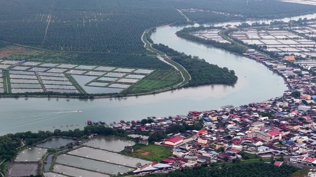 Aerial view of Sungai Udang beside Kerian River village