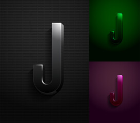 3d dark letter J, condensed gloomy alphabet, vector illustration 10eps.