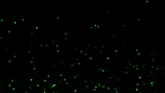 Green Glowing Pixels on Black Background | Digital Sparkle Effect