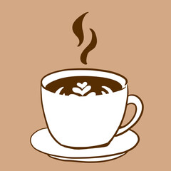 Obraz premium おしゃれなラテアートのコーヒーカップアイコン(茶色背景)