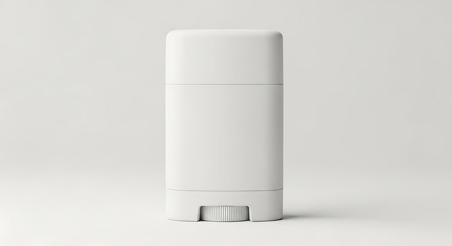 Blank white deodorant stick mockup or cosmetic container isolated on a clean white background.