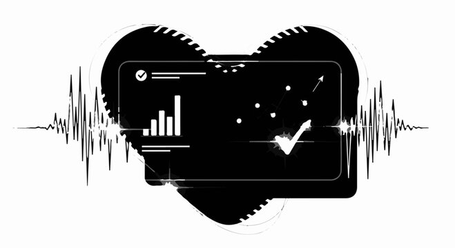 Digital health monitoring with heart rhythm and data visualization on screen