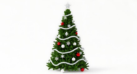 Fototapeta premium A christmas tree decorated with white lights and ornaments on a white background