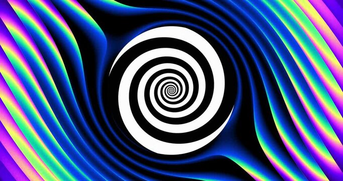Hypnotic black and white spiral distorting space in surreal monochromatic tunnel loop