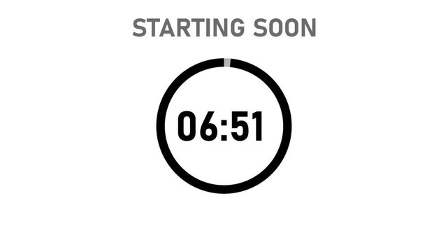 420 to 0 seconds, 7 minutes countdown with animated text streaming starting soon, 4k video on white background