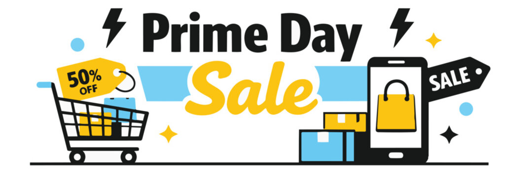 Minimalist Flat Vector Online Shopping Sale Banner, Prime Day Sale Minimalist Flat Vector Online Shopping Banner