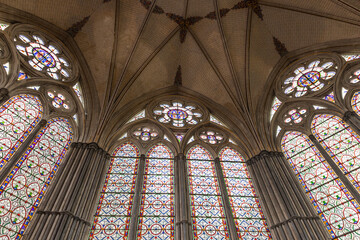 Obraz premium Stained glass windows in the chapter house of Salisbury Cathedral, UK