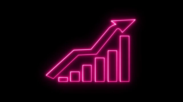 Glowing neon Growth bar chart of the economy,Progress and development, Profit increase and increasing revenue. Glowing neon Growth bar chart of the economy, glowing neon effect, two colors,4K Video