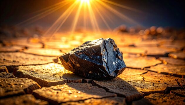 FlyPro Firefly Jagged Diorite Fragment Symbolizing Sharp Financial Impacts Embedded in Cracked Dry Clay