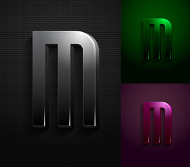 3d dark letter M, condensed gloomy alphabet, vector illustration 10eps.