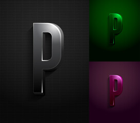 3d dark letter P, condensed gloomy alphabet, vector illustration 10eps.