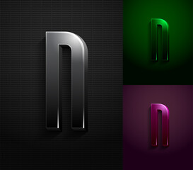 3d dark letter N, condensed gloomy alphabet, vector illustration 10eps.