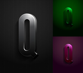 3d dark letter Q, condensed gloomy alphabet, vector illustration 10eps.