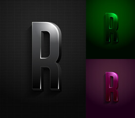 3d dark letter R, condensed gloomy alphabet, vector illustration 10eps.