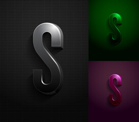 3d dark letter S, condensed gloomy alphabet, vector illustration 10eps.