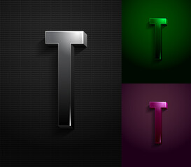 3d dark letter T, condensed gloomy alphabet, vector illustration 10eps.