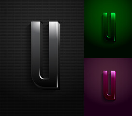 3d dark letter U, condensed gloomy alphabet, vector illustration 10eps.