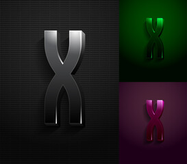 3d dark letter X, condensed gloomy alphabet, vector illustration 10eps.