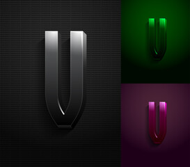 3d dark letter V, condensed gloomy alphabet, vector illustration 10eps.