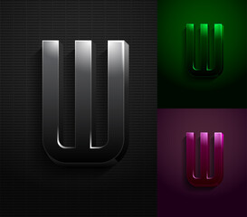3d dark letter W, condensed gloomy alphabet, vector illustration 10eps.