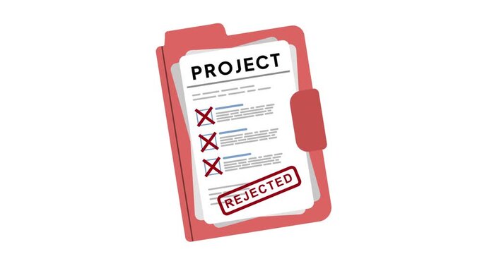 Animation of a Project Document Sheet with Rejected Stamp Effect for Task Evaluation, Business Review and Corporate Decision