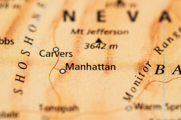 Macro road map detail showing Manhattan Nevada and surrounding routes.