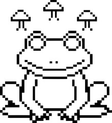 Pixel art frog sitting with motion lines above head, retro 8 bit gaming character illustration
