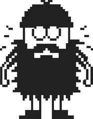 pixel art character with long beard and mustache wearing hat, glasses, and boots in retro 8 bit