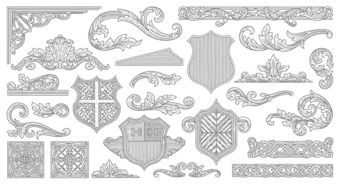 Victorian Engraved Flourishes and Vintage Certificate Vector Borders