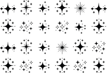 Sparkle Star Burst Icon Collection with Magic Glitter Shapes Minimal Black Silhouette Set for Decoration Design Elements