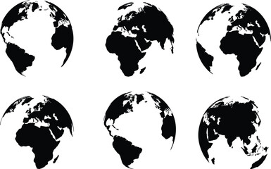 Obraz premium World Globe Silhouette Collection with Multiple Earth Continent Views Minimal Global Geography Vector Illustration Set for Design