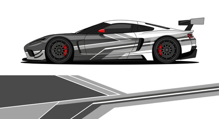 Obraz premium Sleek silver race car with aerodynamic design and bold red accents racing on track.