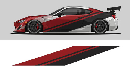 Red Sports Racecar with Black Stripe and Sleek Aerodynamic Design.