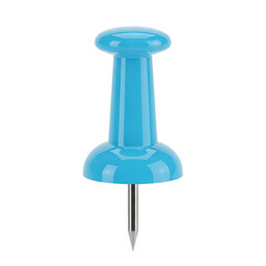 Bright blue push pin with a round head and sharp point for office use